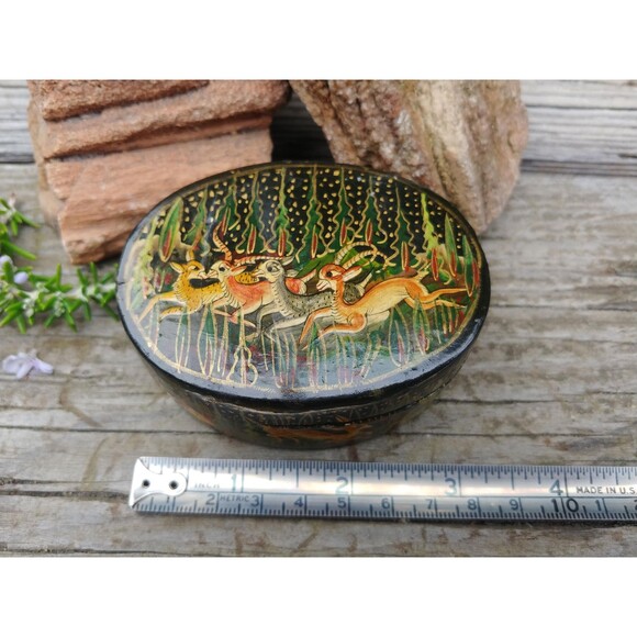 Vintage Kashmir Painted Jewelry Box, India Folk Art Collectable - Picture 10 of 10